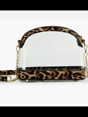 Hokis Leopard Trim Clear Dome Crossbody Bag
